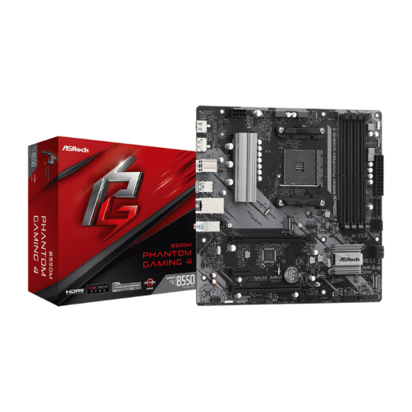 ASRock B550M Phantom Gaming 4 Micro ATX – AMD B550, AM4, 4× DDR4, HDMI, DP, CrossFireX, PCIe 4.0, M.2