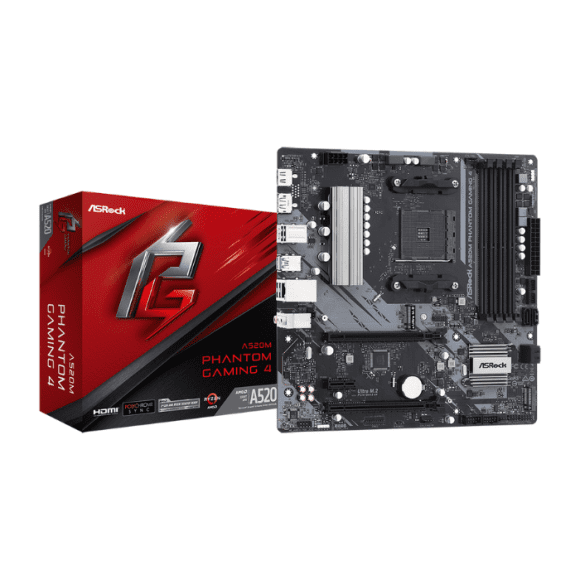 Asrock A520M PHANTOM GAMING 4, AMD A520, AM4, Micro ATX, 4 DDR4, HDMI, DP, 2x M.2