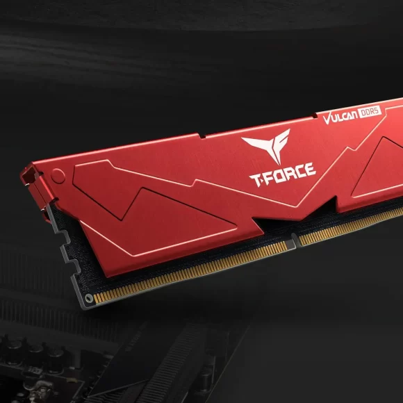 Team T-Force Vulcan 32GB Kit (2 x 16GB), DDR5, 6000MHz, CL38, ECC, AMD EXPO & Intel XMP 3.0, PMIC, DIMM Memory, Red